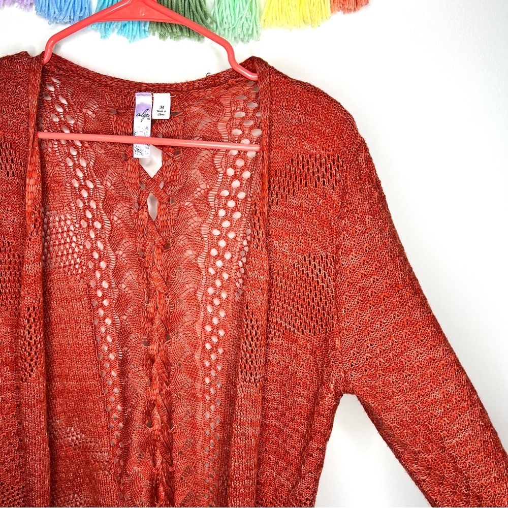 Alya Scarlett Open Knit Cardigan Duster with Braided Back Size Medium - Picture 3 of 10